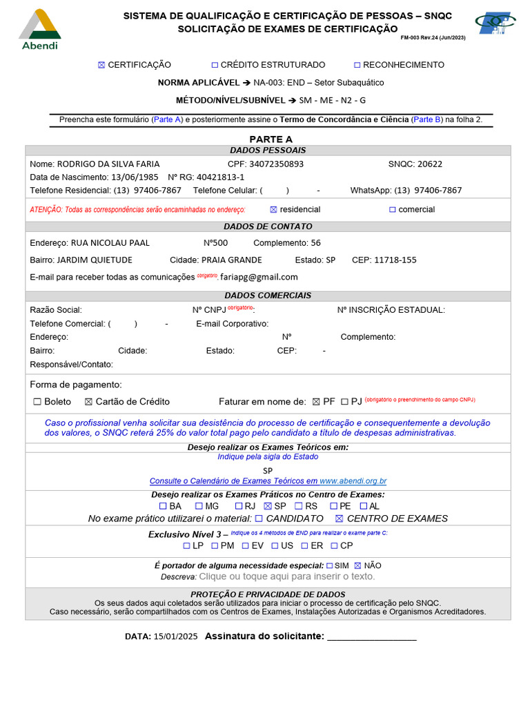 Solicitação de Certificação SNQC | PDF | Privacidade de informações