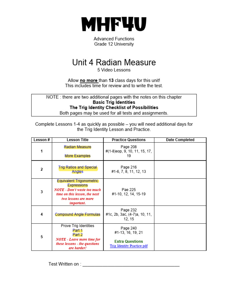 MHF 4 U | PDF | Trigonometric Functions | Trigonometry