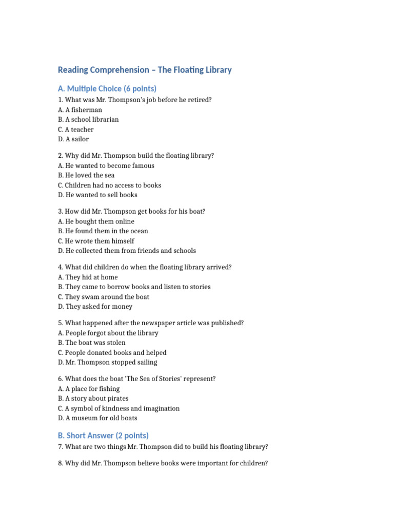 The Floating Library Questions | PDF