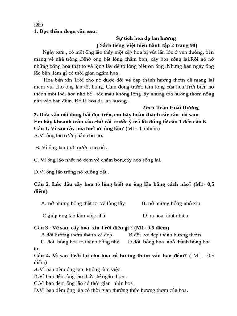 De Thi Hoc Ki 2 | PDF