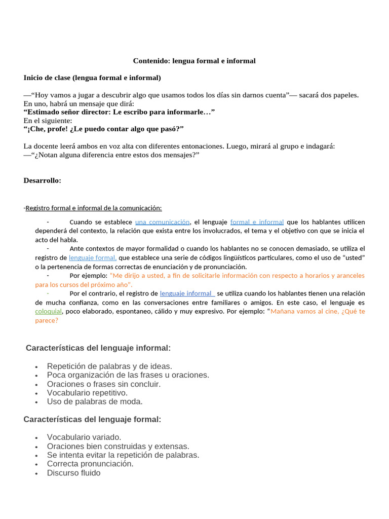 Lenguaje Formal e Informal en Clase | PDF | Comunicación | Romeo y Julieta