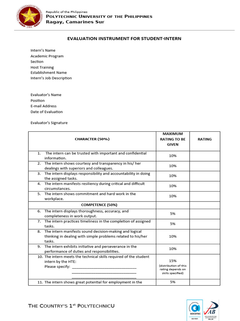 Student Intern Evaluation Form | PDF | Business