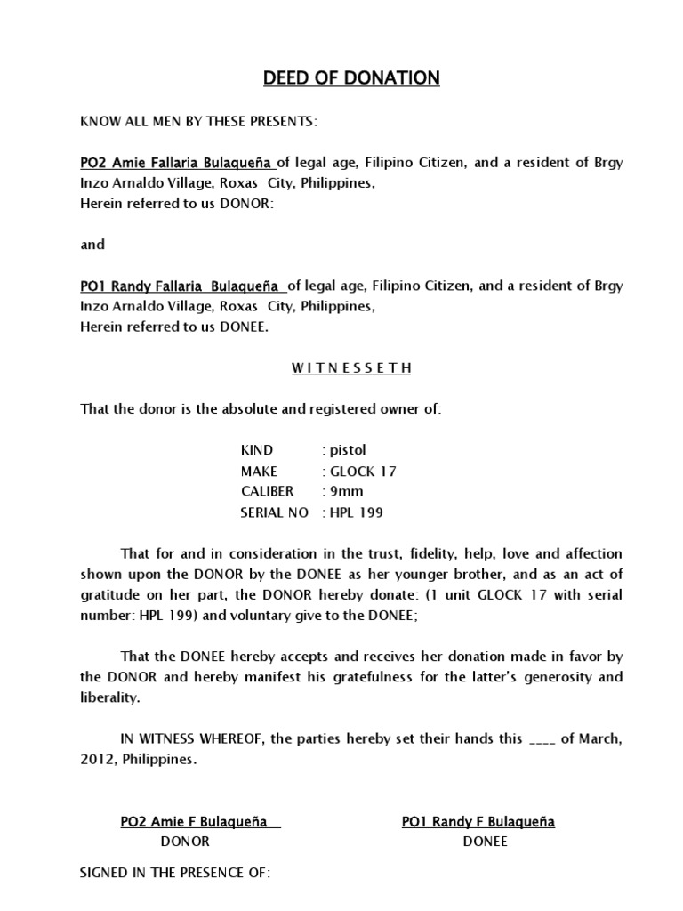 Deed of Donation Government Information Government