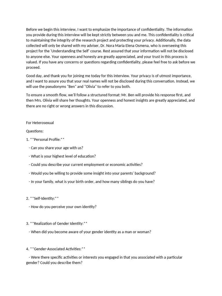 Confidential Interview on Gender Identity | PDF | Identity (Social ...