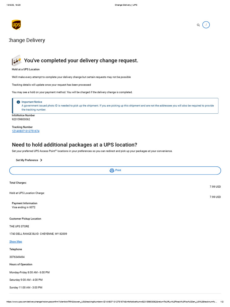 UPS Delivery Change Confirmation | PDF | United Parcel Service ...