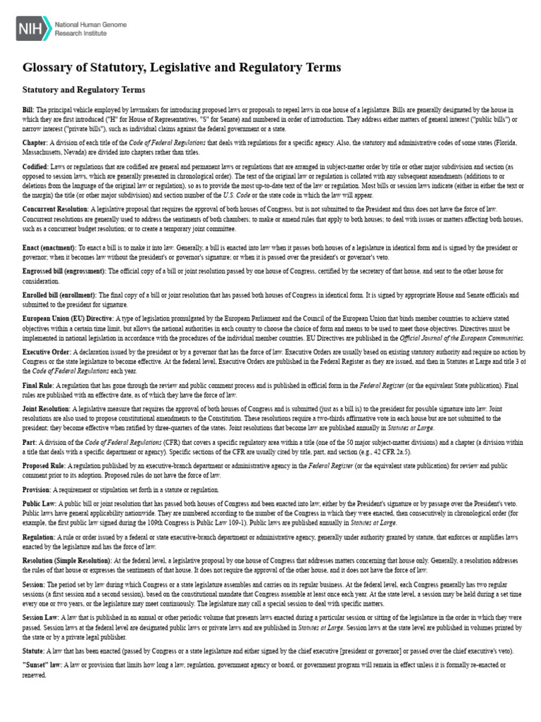 Statutory and Regulatory Terms Glossary | PDF | United States Code ...