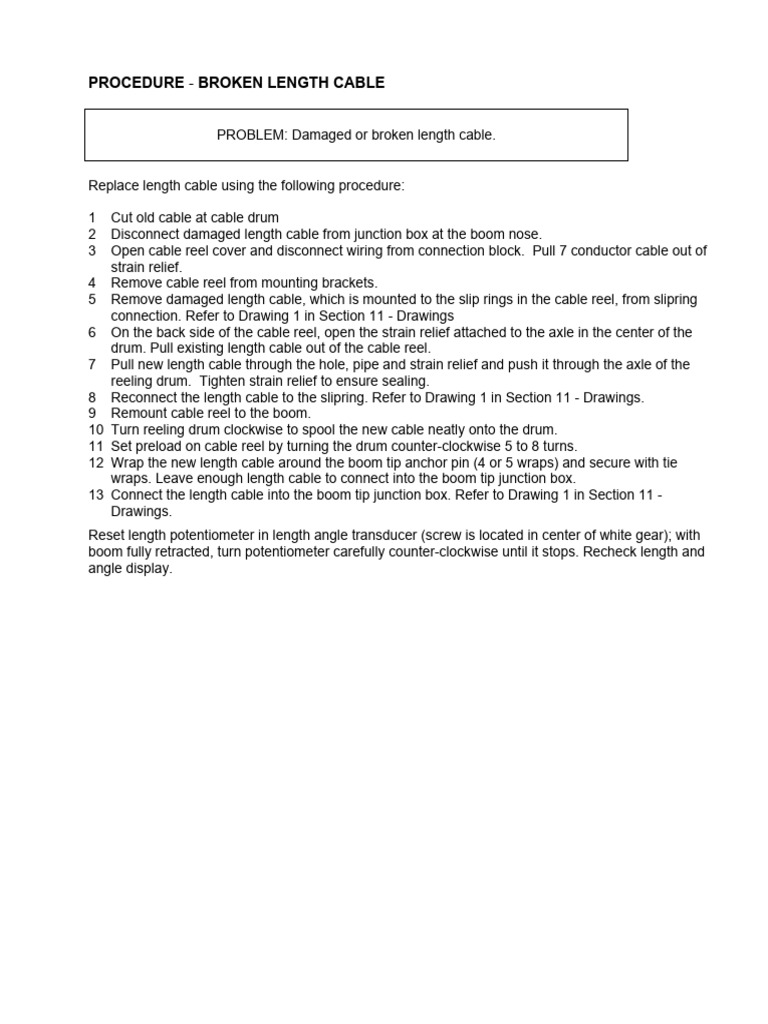 Broken Length Cable Procedure | PDF