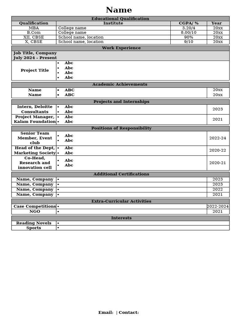 Simple One Page Template 1 AceMBA PDF