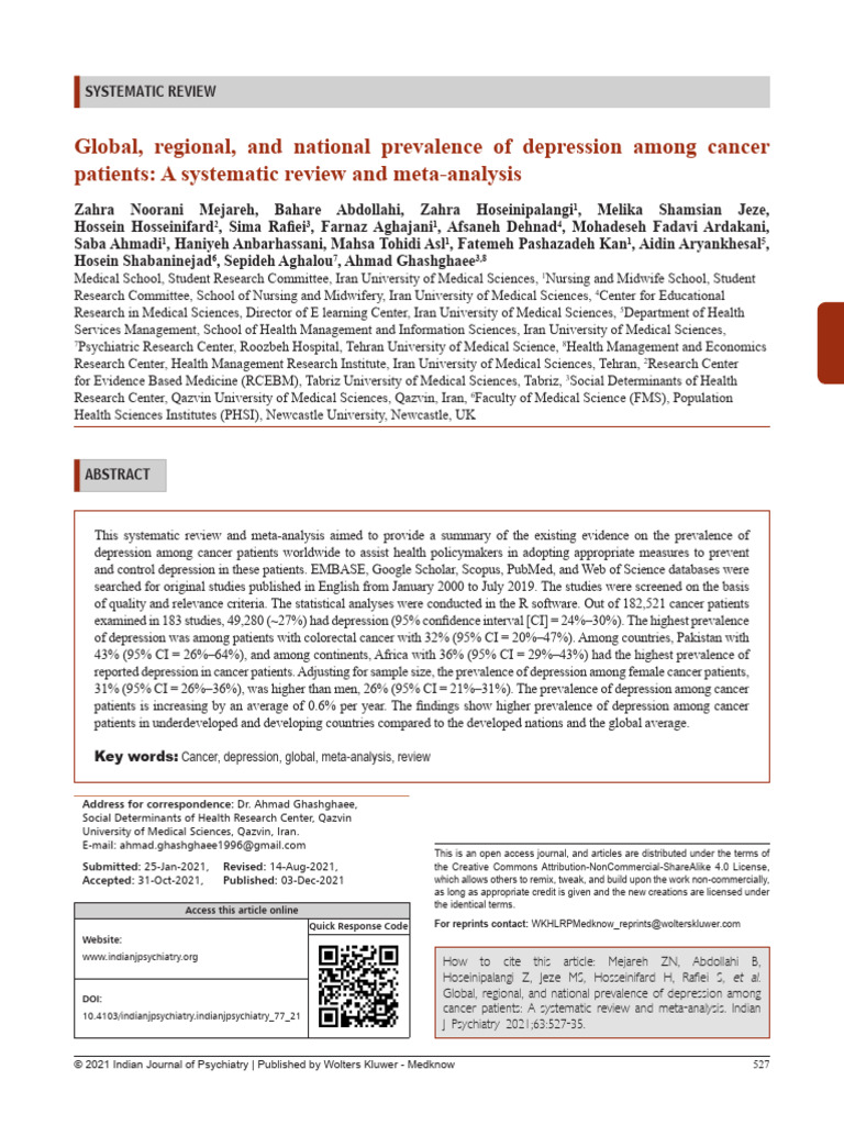 Depression Prevalence in Cancer Patients | PDF | Major Depressive ...