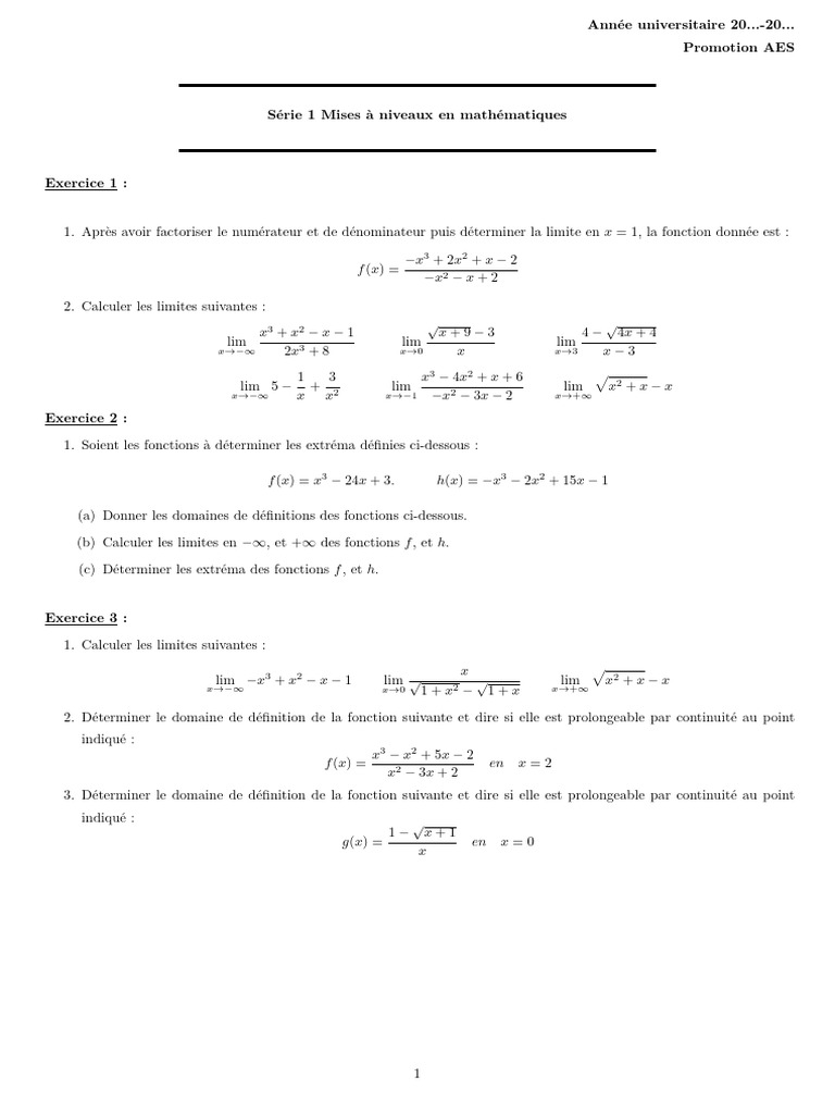 Limites et extrêmes en mathématiques AES | PDF | Mathématiques ...