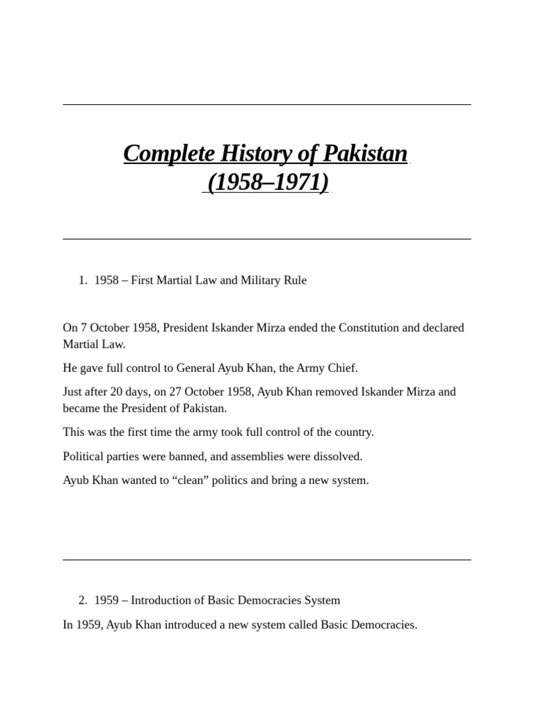 Pakistan's History: 1958-1971 Overview | PDF | Zulfikar Ali Bhutto ...