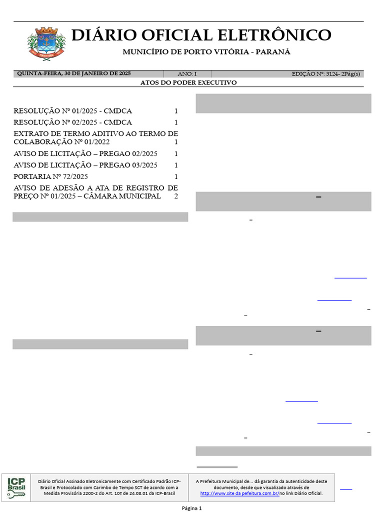 Atos do Poder Executivo de Porto Vitória | PDF | Aquisição