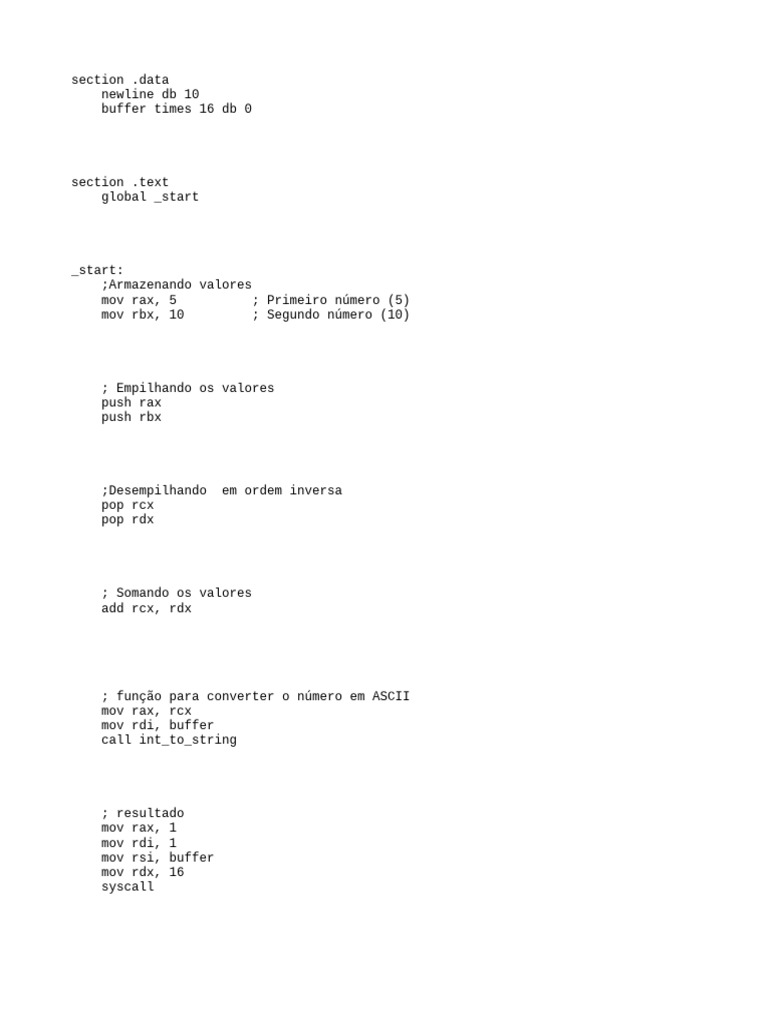 Soma de Números em Assembly x86 | PDF