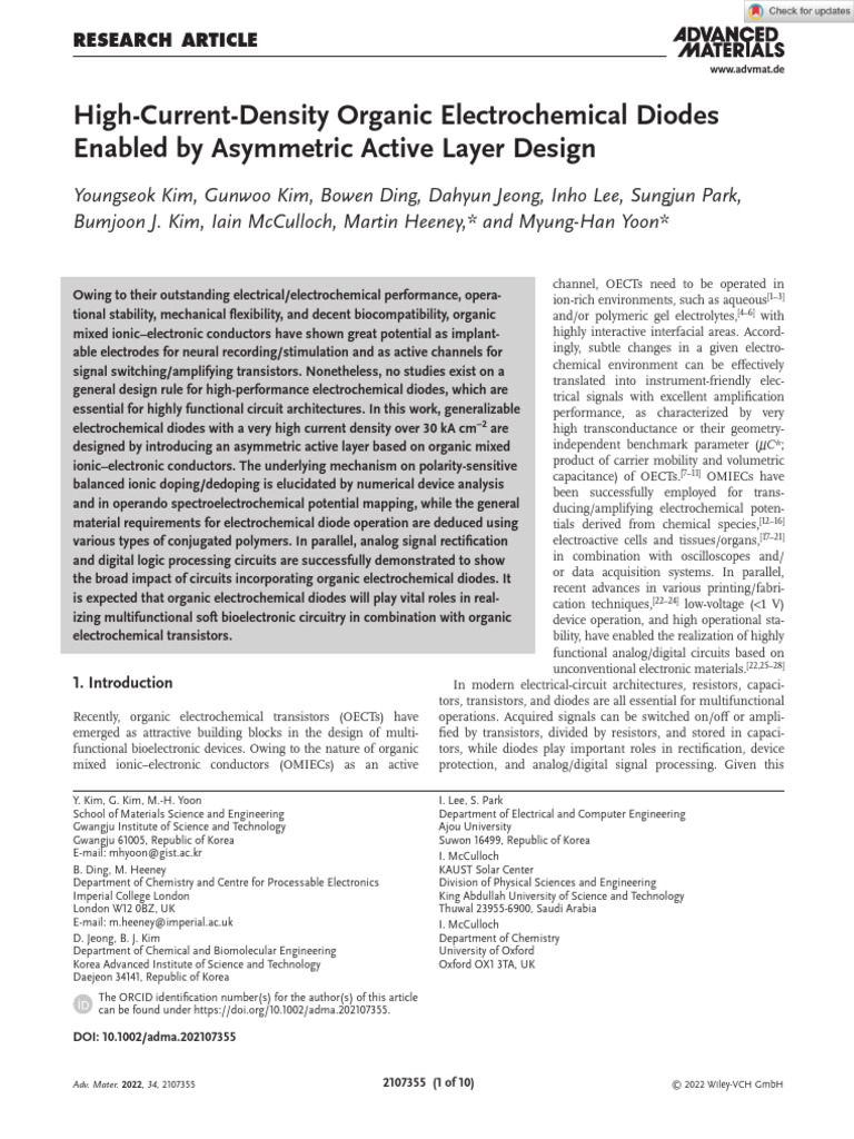 Advanced Materials - 2021 - Kim - High Current Density Organic ...