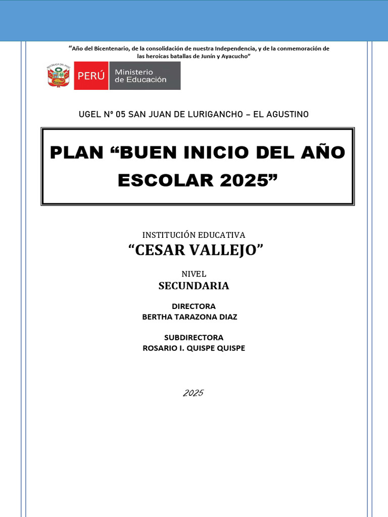 Plan de Buen Inicio Escolar 2025 | PDF | Enseñando | Escuelas