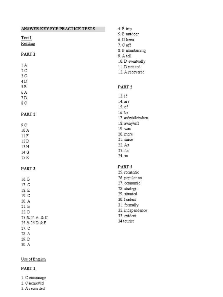Fce Practice Tests - Answer Key | Pdf | Economies