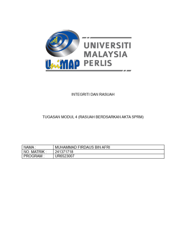 Integriti Dan Rasuah (241371718) 007 | PDF