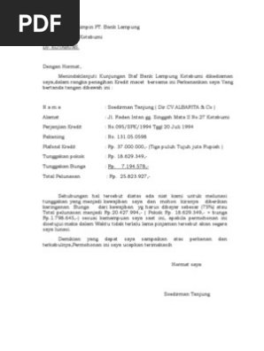 Contoh Surat Permohonan Surat Permohonan Keringanan Bunga Bank