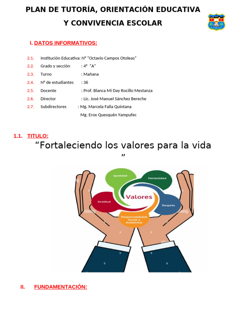 Plan de Tutoría y Convivencia Escolar | PDF | Abuso infantil | Salón de ...