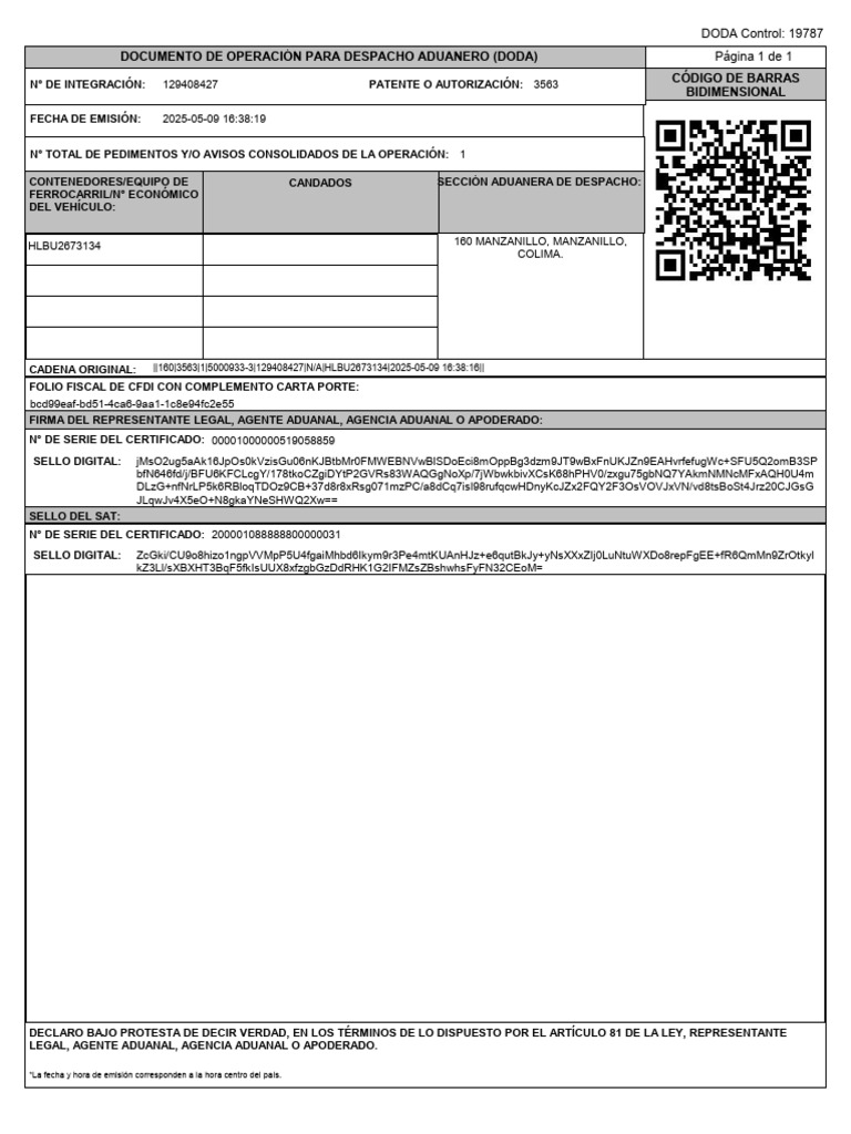 Documento DODA para Despacho Aduanero | PDF | Gobierno
