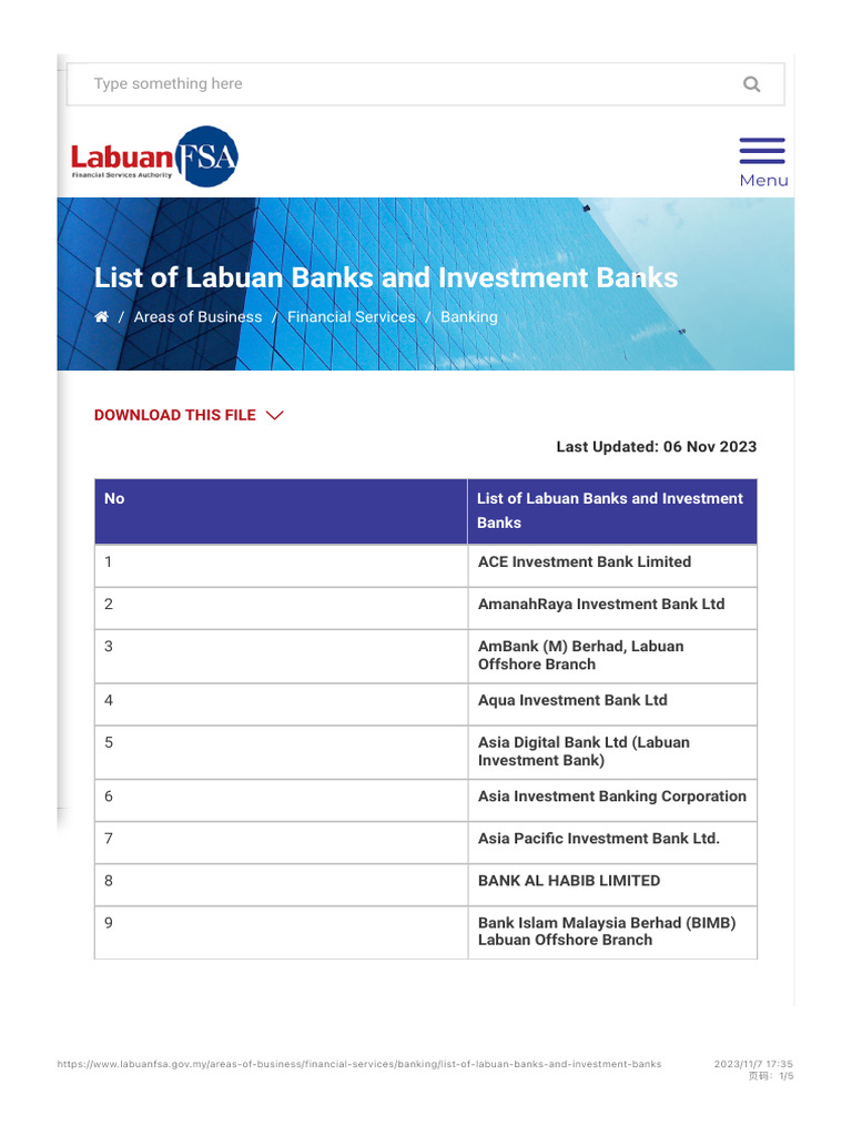 Labuan Banks and Investment Banks List | PDF | Investment Banking ...