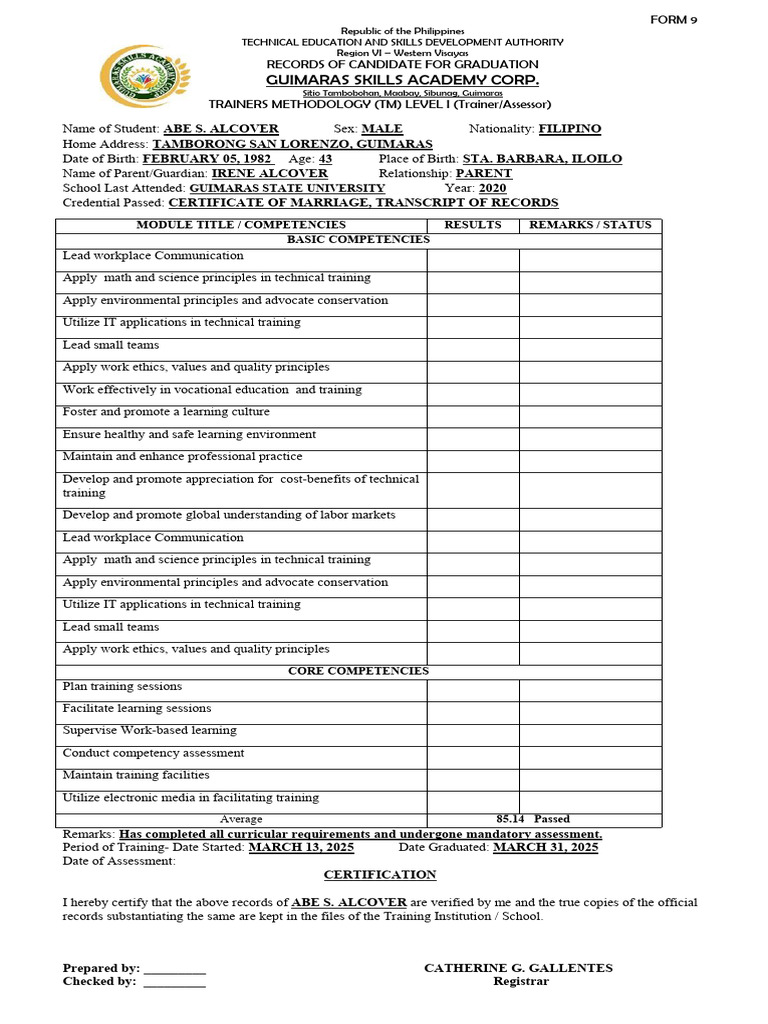 Graduation Records for Trainers Methodology | PDF | Vocational ...
