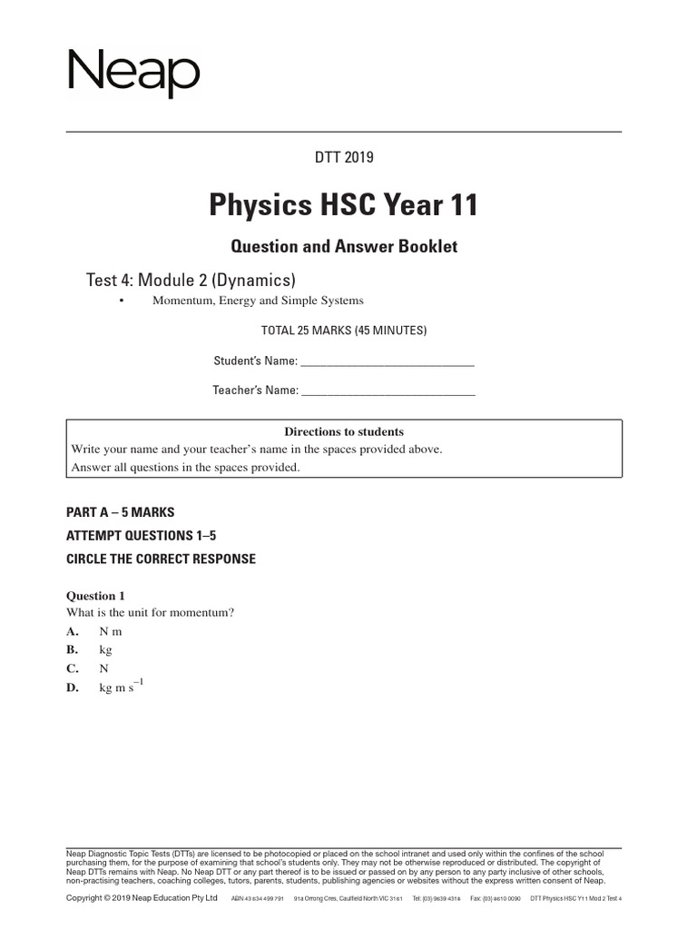 Year 11 Physics Dynamics Test 4 | PDF | Force | Collision