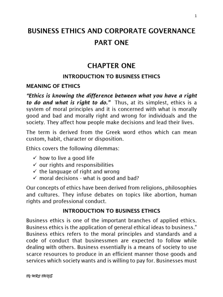 Business Ethics and Corporate Governance | PDF | Business Ethics ...