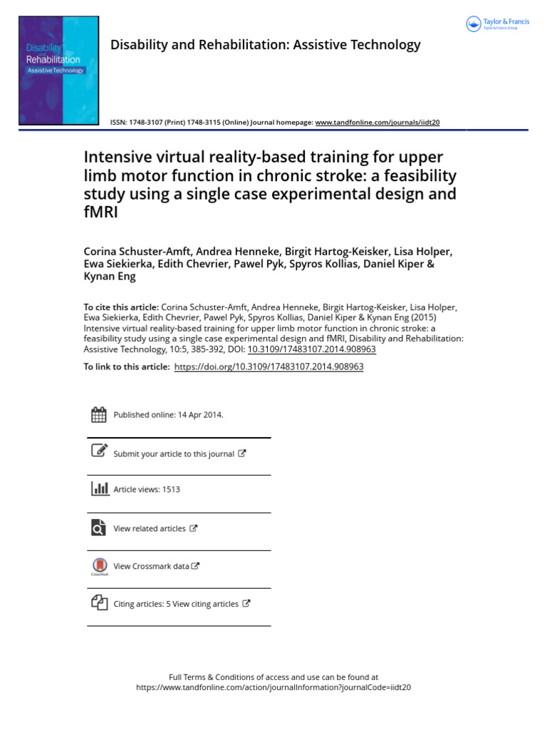 Intensive Virtual Reality-Based Training For Upper Limb Motor Function ...