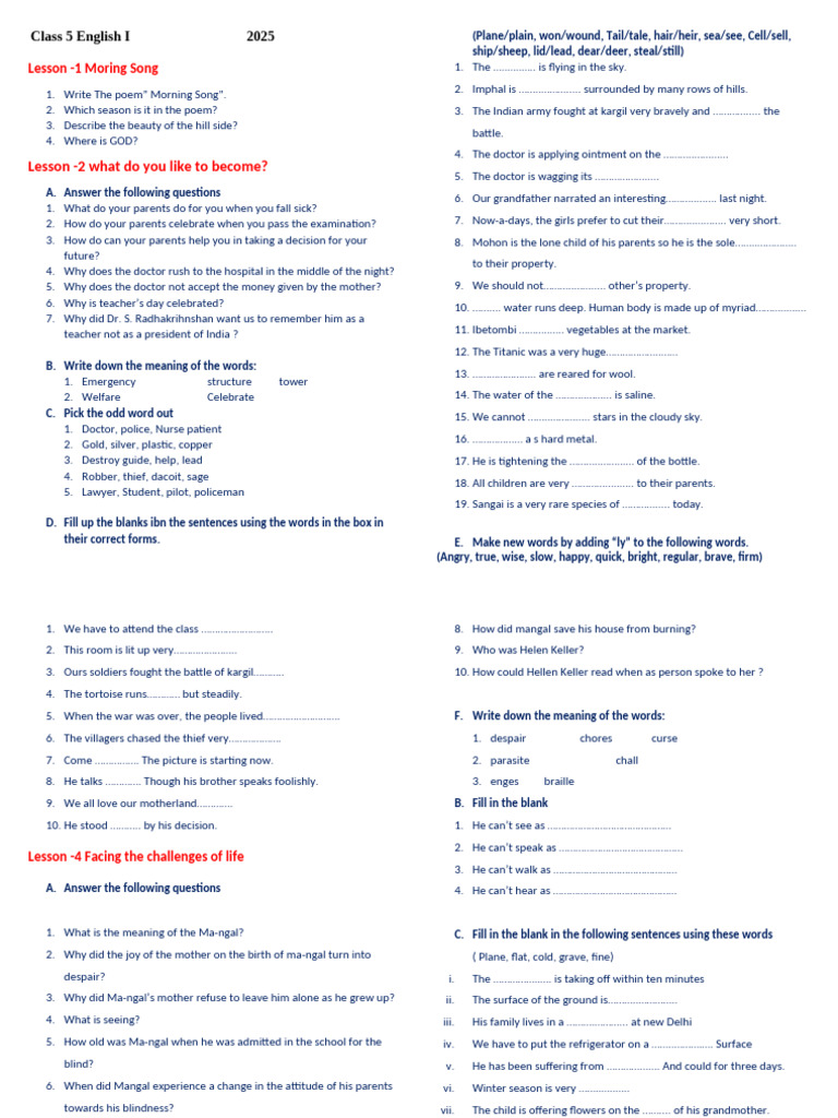 Englisg I Question V 2025 Pdf