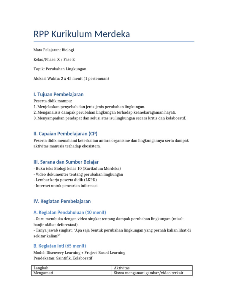 RPP Kurikulum Merdeka Biologi Kelas10 | PDF