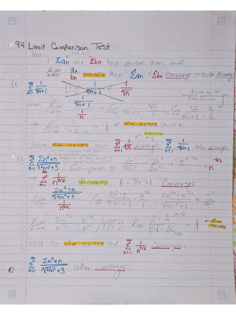 Limit Comparison Test Notes | PDF