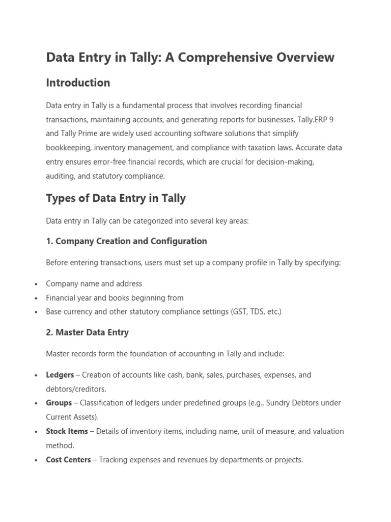 Data Entry in Tally | PDF | Voucher | Bookkeeping