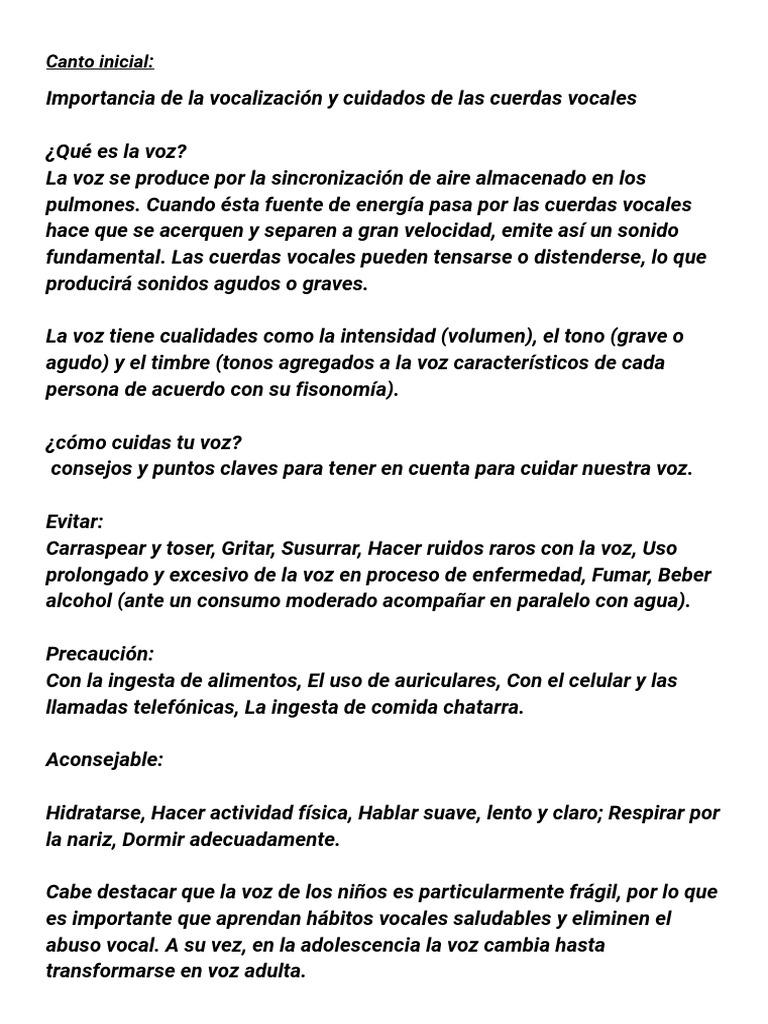 Cuidados y Ejercicios para la Voz | PDF | Sonido | Canto