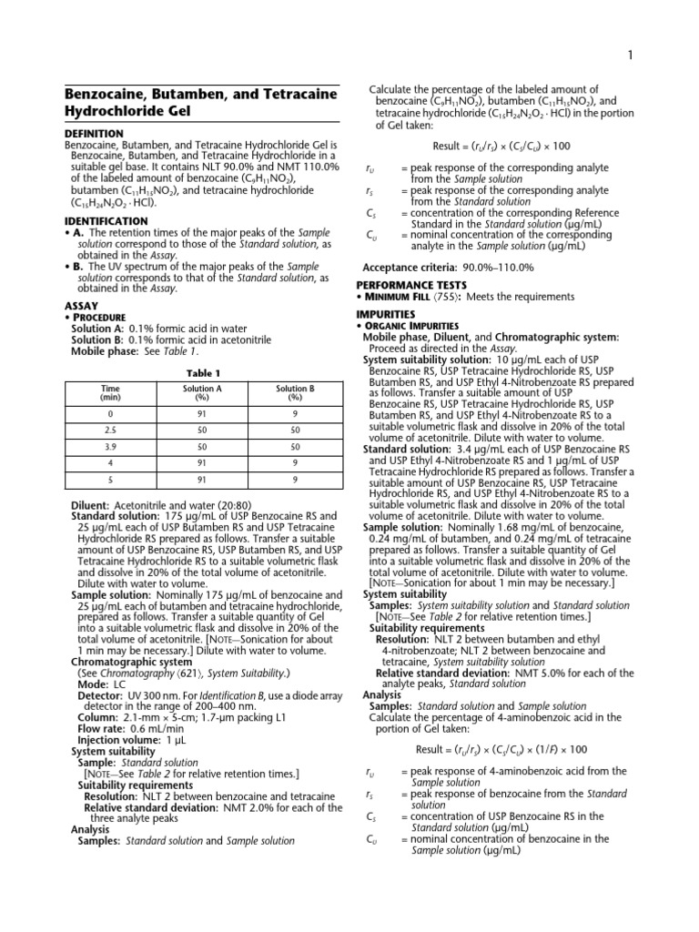 Benzocaine Butamben Tetracaine Gel Analysis | PDF | Chromatography ...