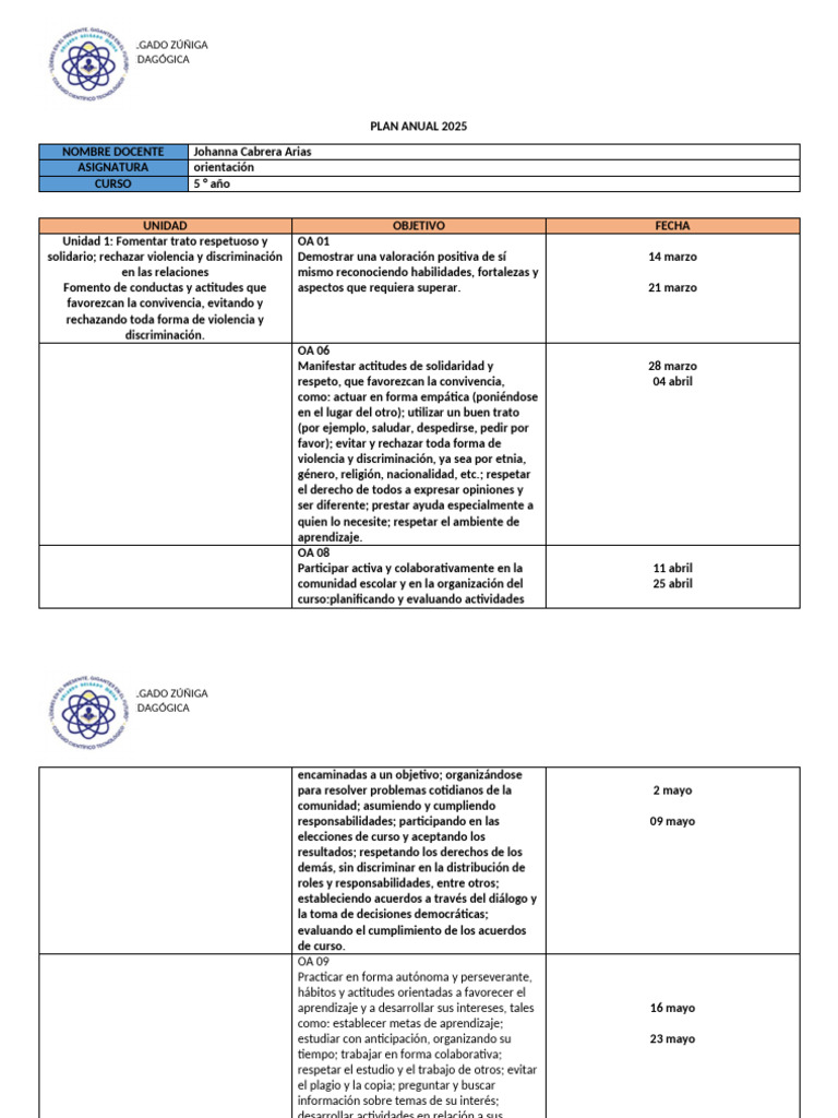 Plan Anual de Orientación 2025 | PDF | Aprendizaje | Toma de decisiones