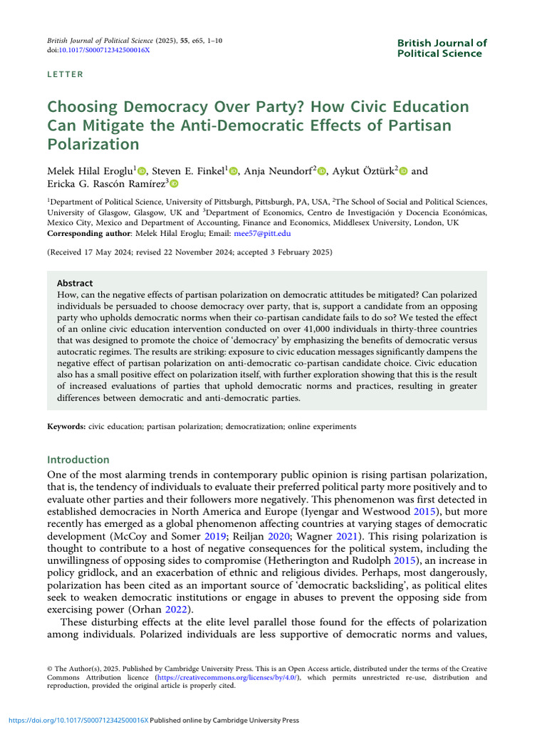 Choosing Democracy Over Party How Civic Education Can Mitigate The Anti ...