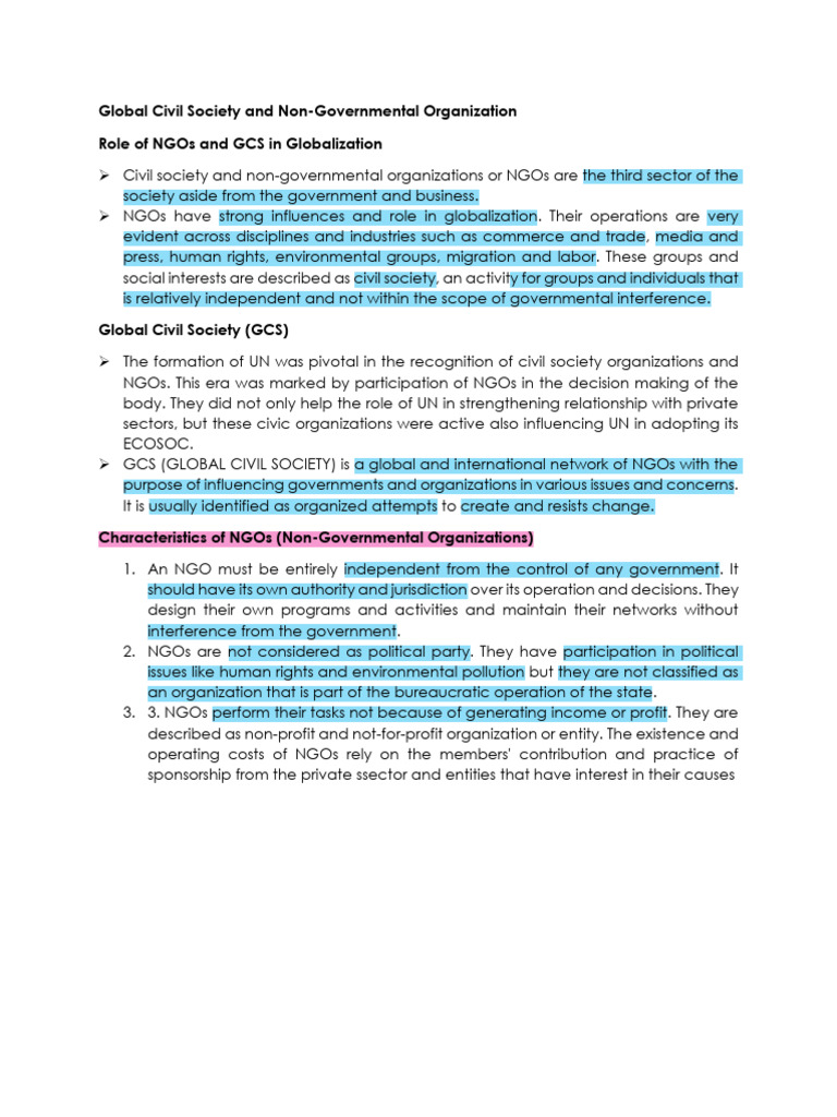 Role of NGOs in Global Civil Society | PDF | Non Governmental ...