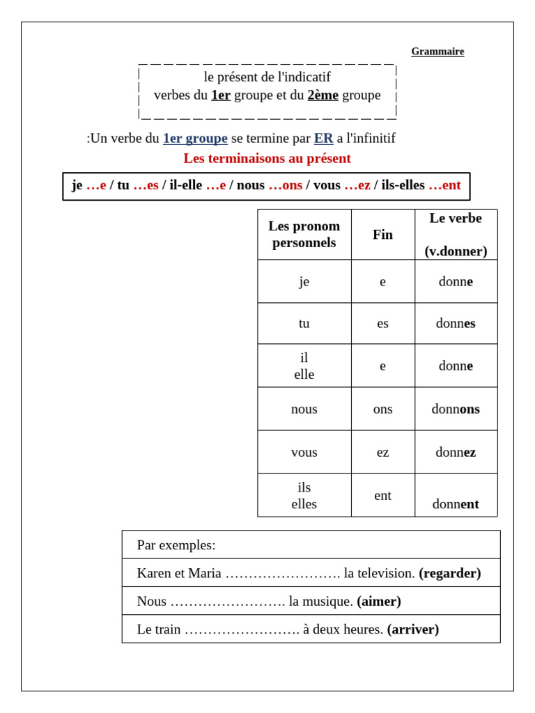 Conjugaison des verbes au présent | PDF | Verbe | Relations syntaxiques