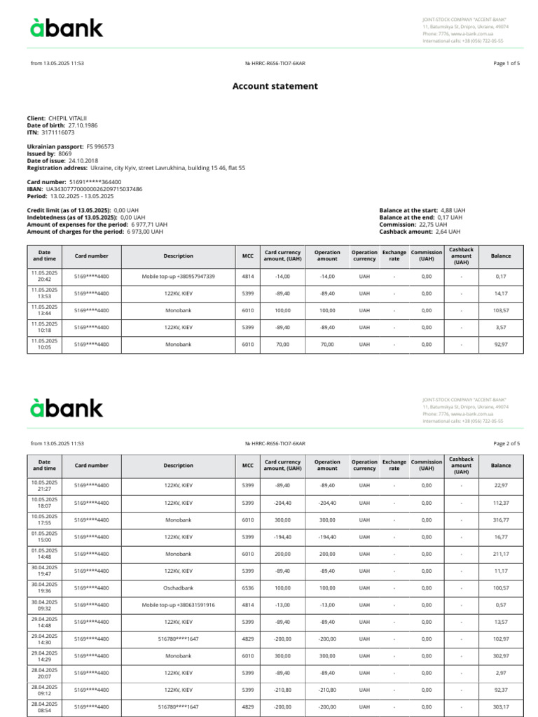 Accent Bank Account Statement Summary | PDF | Credit Card | Financial ...