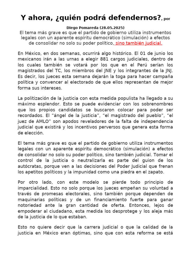 Y Ahora, ¿Quién Podrá Defendernos - Diego Pomareda (28.05.2025) | PDF ...