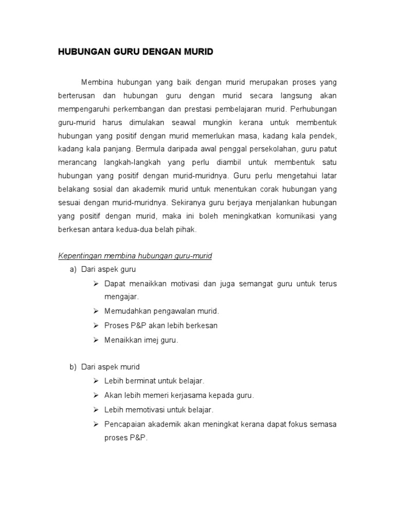 Hubungan Guru Dengan Murid Pdf