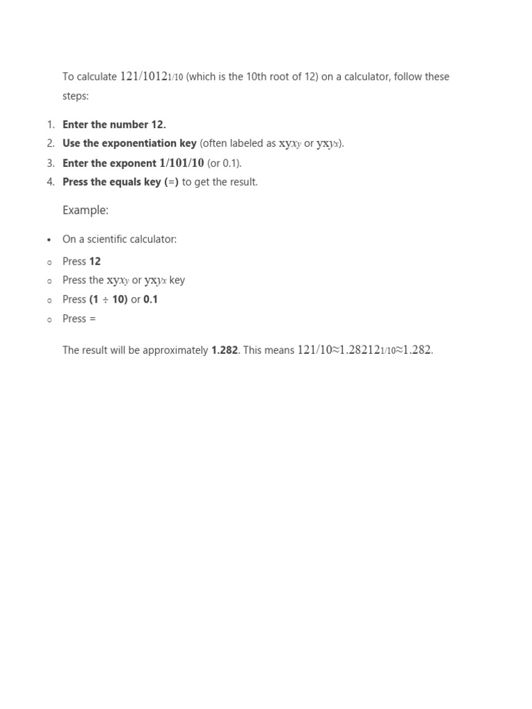 Calculate 10th Root of 12 Steps | PDF