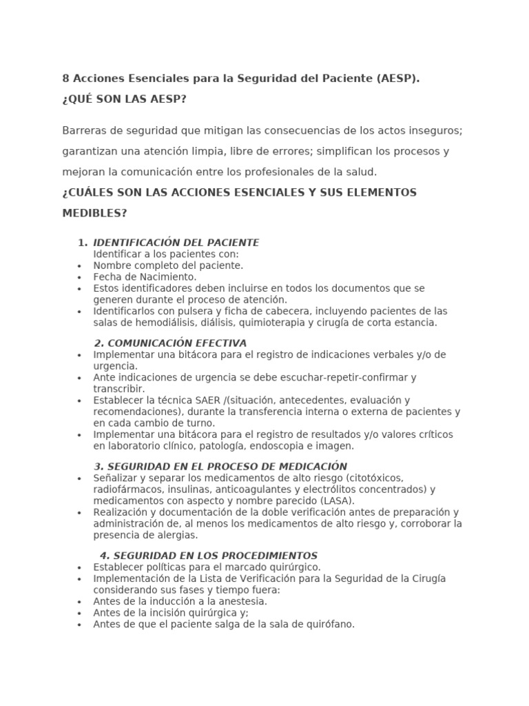 8 Acciones Esenciales para la Seguridad del Paciente | PDF | Seguridad ...