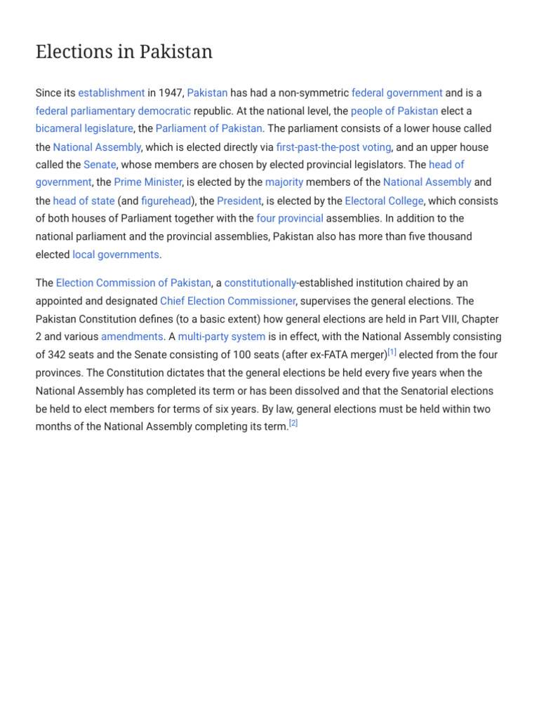 Elections in Pakistan - Wikipedia | PDF | Government Of Pakistan ...