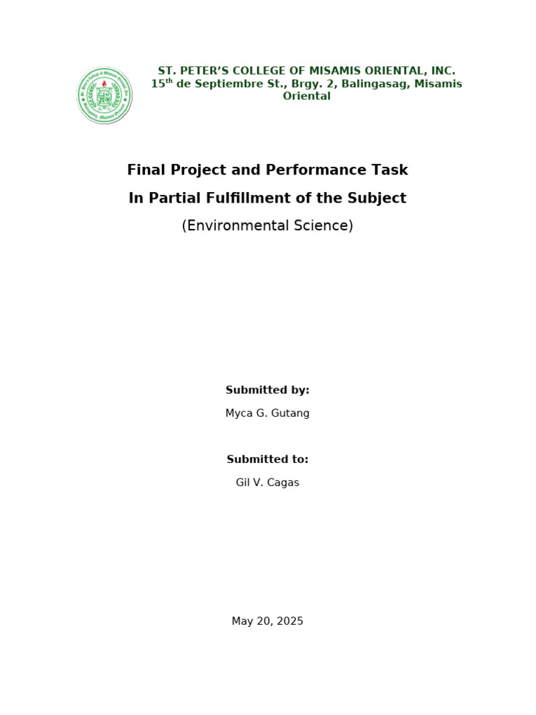 Final Project and Performance Task in Partial Fulfillment of The ...