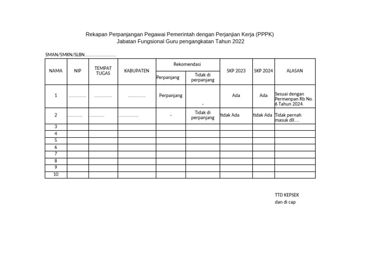 Rekap Perpanjangan PPPK Guru 2022 | PDF