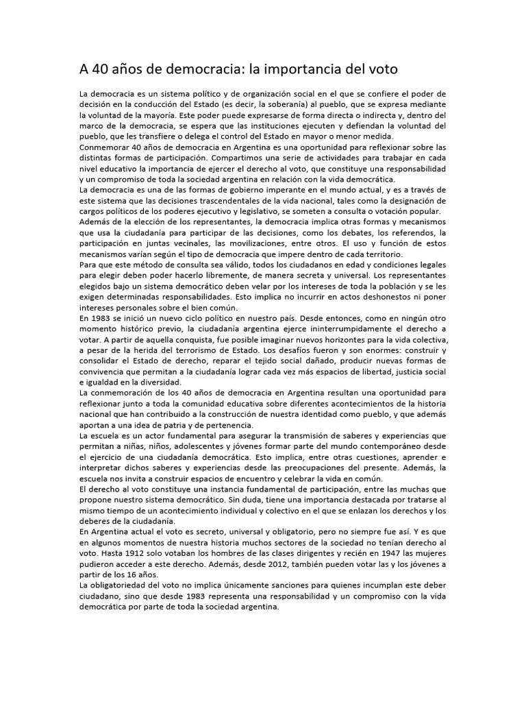 40 Años de Democracia y el Voto en Argentina | PDF | Democracia ...