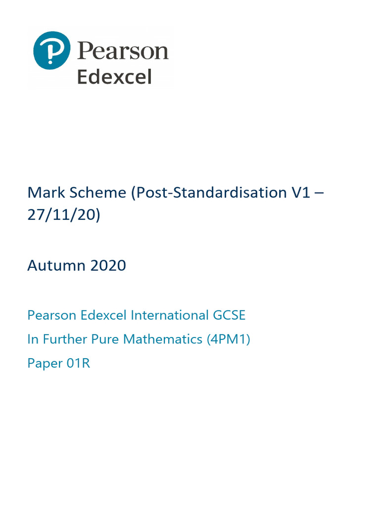 Edexcel Igcse Further Pure Maths 2020 Nov R p1 Ms | PDF | Algebra ...