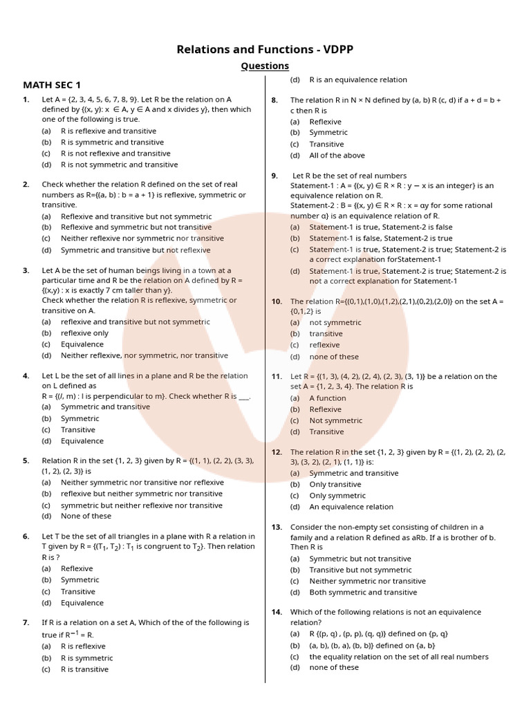 Relations and Functions - VDPP: Math Sec 1 | PDF | Function ...
